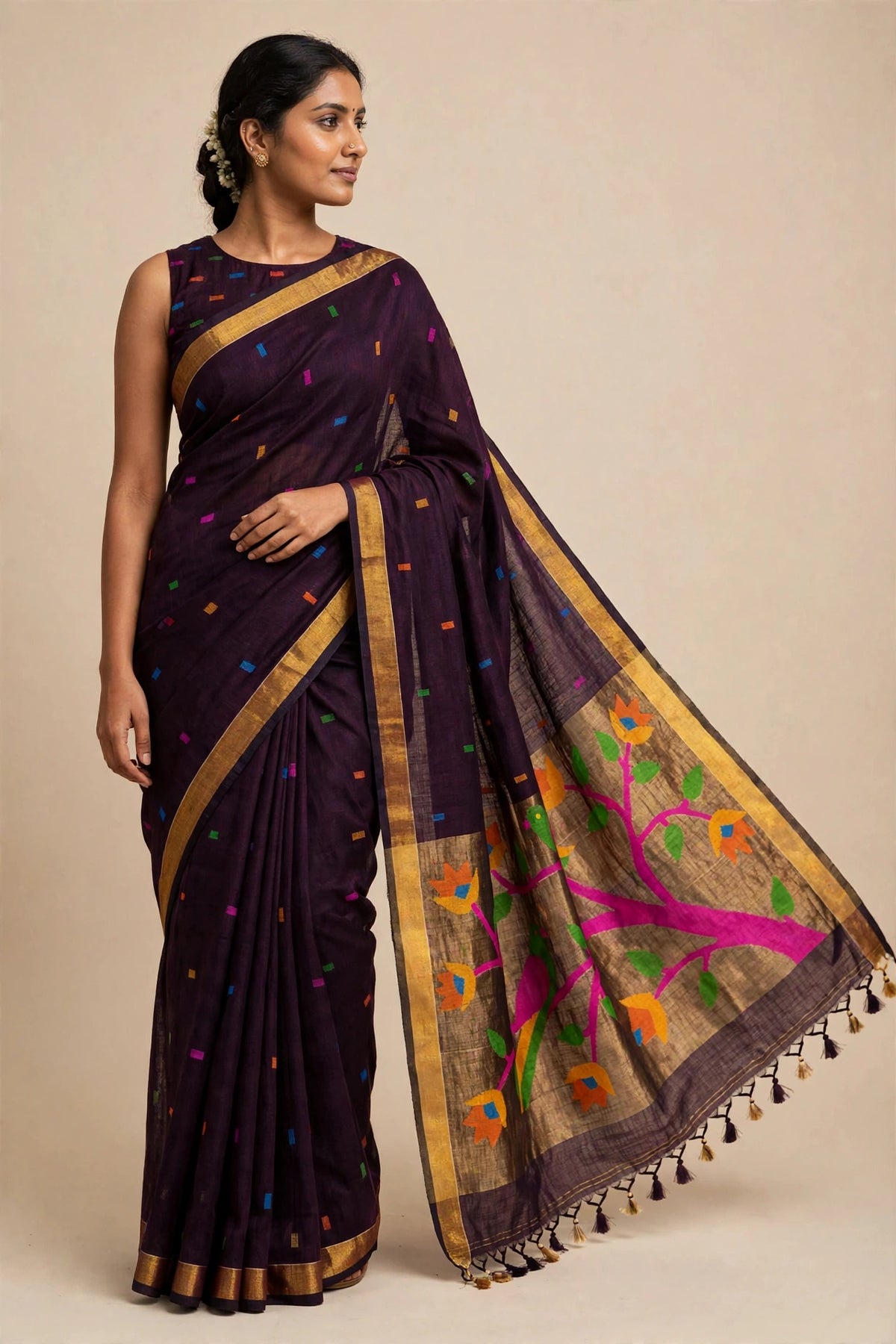 Handloom Lenin with paithani pallu