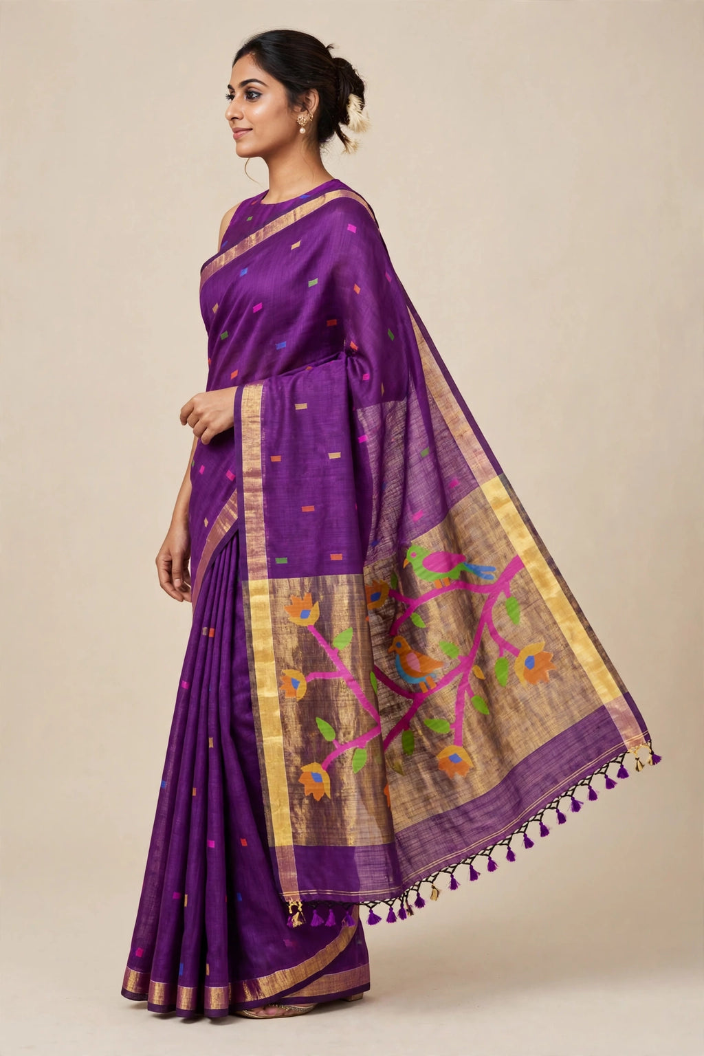 Handloom Lenin with paithani pallu