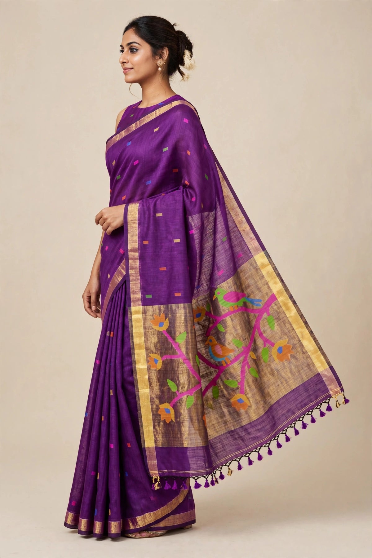 Handloom Lenin with paithani pallu
