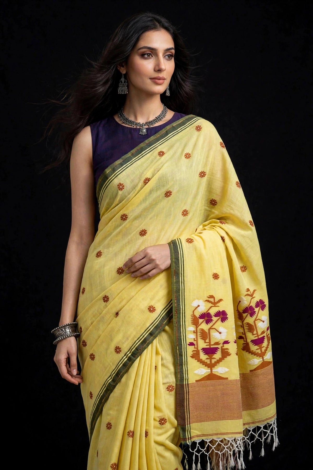 Handloom Mul cotton with jandani work
