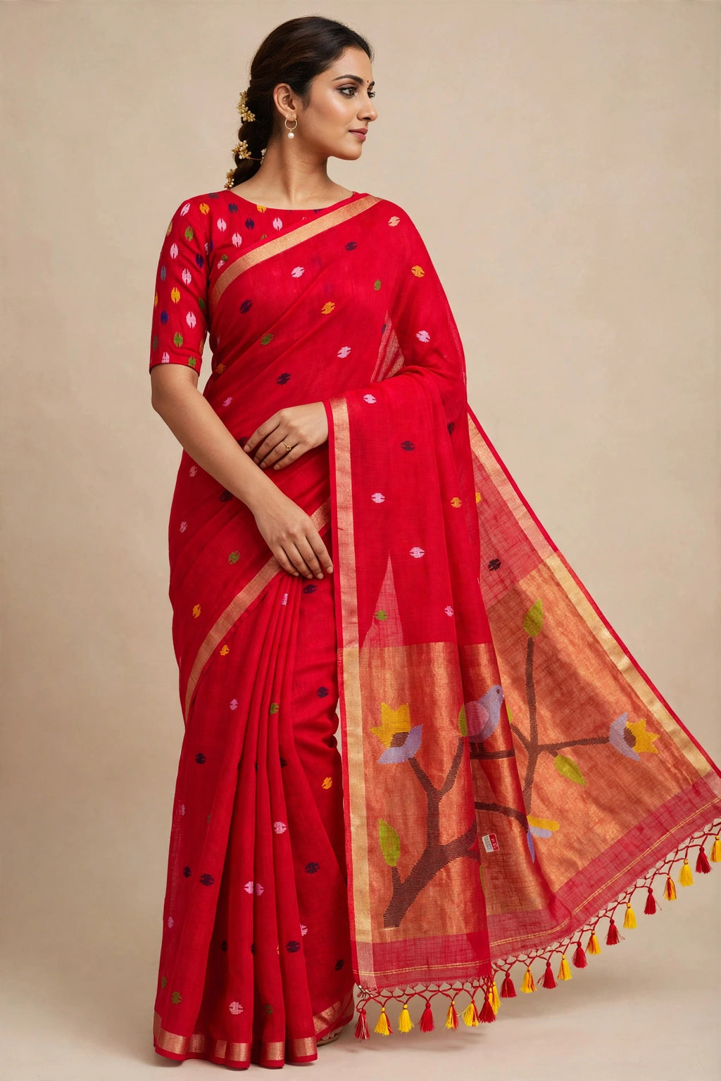 Handloom Lenin with paithani pallu